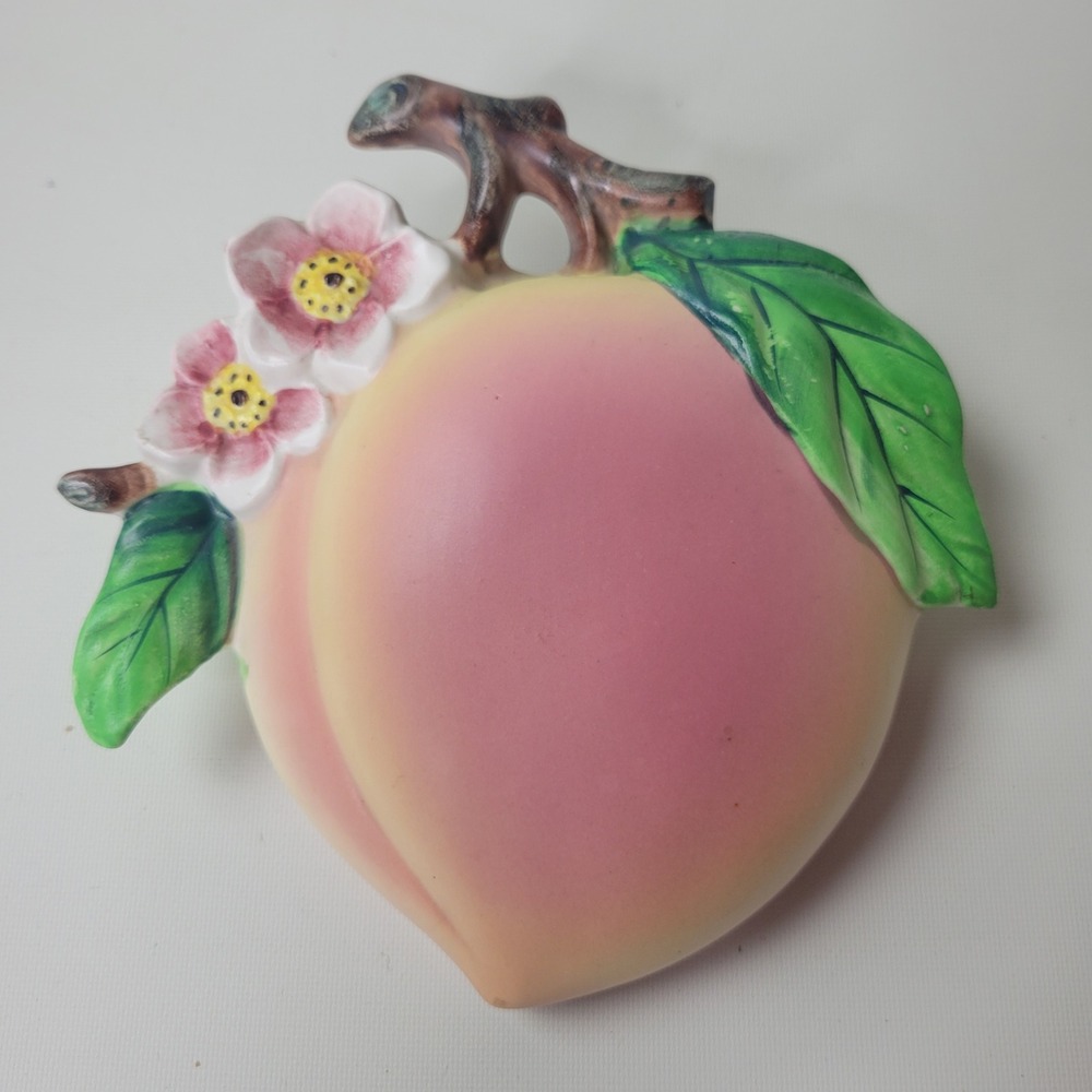 Vintage Lefton Japan Peach Wall Pocket Ceramic Flower Vase 2088N Pink Blossom